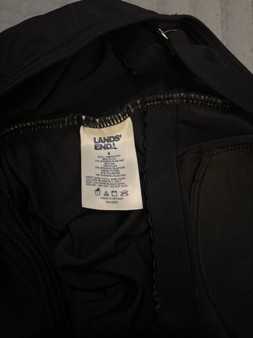 Lands End One-Shoulder Black Ruched One-Piece Swimsuit Removable Strap NET New 8 - Picture 9 of 10